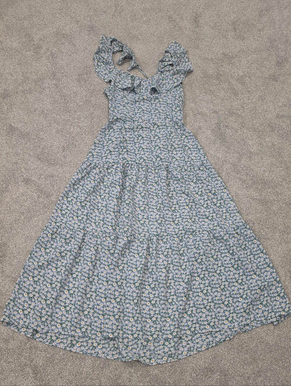 Blue Floral Ruffle Midi Dress